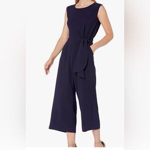 Tahari Navy Sleeveless Jumpsuit